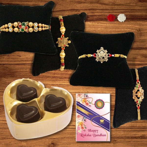 BOGATCHI 3Heart Chocolate 4 Rakhi Roli Chawal and Greeting Card C | Rakhi with Chocolates |  Rakhi Chocolates Gifts